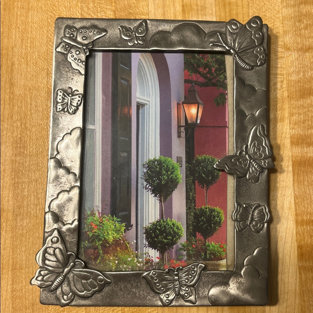 Vintage PEWTER Frame Butterfly Picture Frame 4.5” x 6” – Fits 3” x 5” Photo
